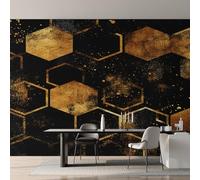 Générique Papier Peint Panoramique Hexagone Noir Or, Papier Peint Nid d'Abeille Moderne Abstrait pour Chambre, Décoration Murale pour Salon, 300 x 250 cm (L x H) Poster Mural & Wallpaper K-MZ&23