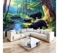 Générique Papier Peint Panoramique Hyperréaliste Forêt Animaux Ours Décoration Murale Pour Chambre, Poster Géant Papier Peint Mural Intissé Multicolore 300 X 210 Cm Pour Salon Derrière Canapé Fond Tv