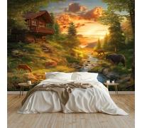 Générique Papier Peint Panoramique Hyperréaliste Forêt Cabane Décoration Murale Pour Chambre, Poster Géant Papier Peint Mural Intissé Multicolore 400 X 280 Cm Pour Salon Derrière Canapé Fond Tv