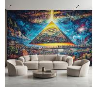 Générique Papier Peint Panoramique Œil Qui Voit Tout, Papier Peint Pyramide Abstrait Art de Rue Fond pour Chambre Wallpaper, Fresque Murale pour Salon Salle Deco Murale, 366x254cm D&O48