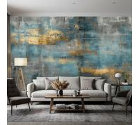 Générique Papier Peint Panoramique Industriel Chambre Salon Cuisine Intissé, Papier Peint Motif Abstrait Effet Béton Bleu Doré, Deco Murale Industriel, 500 x 280 cm (Largeur x Hauteur), GG3598