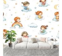 Générique Papier Peint Panoramique Intissé 200x140 cm Dessin Animé Fille Arc-En-Ciel Amovible Format Personnalisé Papier Peint Photo Blanc Murale Salon Chambre Chambre d'enfants Stickers muraux