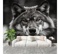 Générique Papier Peint Panoramique Intissé 250x175 cm Animaux Loup Gros Plan Amovible Format Personnalisé Papier Peint Photo Noir Et Blanc Murale Salon Chambre Chambre d'enfants Stickers muraux