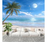 Générique Papier Peint Panoramique Intissé 250x175 cm Romance Plage Amour Amovible Format Personnalisé Papier Peint Photo Bleu Murale Salon Chambre Chambre d'enfants Stickers muraux