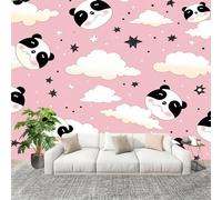 Générique Papier Peint Panoramique Intissé 300x210 cm Dessin Animé Nuages Panda Amovible Format Personnalisé Papier Peint Photo Rose Murale Salon Chambre Chambre d'enfants Stickers muraux
