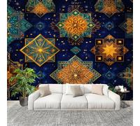 Générique Papier Peint Panoramique Intissé 300x210 cm éLéMents BohèMes Amovible Format Personnalisé Papier Peint Photo Bleu Murale Salon Chambre Chambre d'enfants Stickers muraux