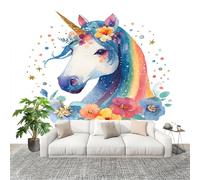 Générique Papier Peint Panoramique Intissé 350x256 cm Licorne Aquarelle Amovible Format Personnalisé Papier Peint Photo Coloré Murale Salon Chambre Chambre d'enfants Stickers muraux