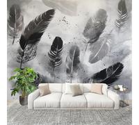 Générique Papier Peint Panoramique Intissé 350x256 cm Peinture Moderne Plume Art Amovible Format Personnalisé Papier Peint Photo Gris Murale Salon Chambre Chambre d'enfants Stickers muraux