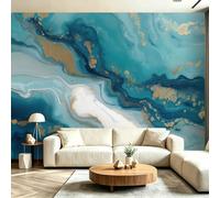 Générique Papier Peint Panoramique Intissé 3D Bleu - Décoration Murale Flux aquarelle Mid-Century pour Salon et Chambre, 180g/m² Extra Épais, Raccords Invisibles, 250 x 175(WxH)
