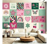 Générique Papier Peint Panoramique Intissé 3D Multicolore - Décoration Murale Collage quadrillage pastel danois pour Salon et Chambre, 180g/m² Extra Épais, Raccords Invisibles, 200 x 140(WxH)