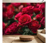 Générique Papier Peint Panoramique Intissé 3D Rouge - Décoration Murale Floraison de rose en velours victorien pour Salon et Chambre, 180g/m² Extra Épais, Raccords Invisibles, 300 x 210(WxH)
