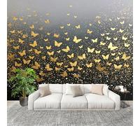 Générique Papier Peint Panoramique Intissé 400x280 cm Art de papillon romantiques Amovible Format Personnalisé Papier Peint Photo Gris Murale Salon Chambre Chambre d'enfants Stickers muraux