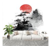 Générique Papier Peint Panoramique Intissé 400x280 cm Style Japonais Peinture à L'Encre Amovible Format Personnalisé Papier Peint Photo Blanc Murale Salon Chambre Chambre d'enfants Stickers muraux