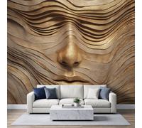 Générique Papier Peint Panoramique Intissé Bas Relief Doré Sculpture Visage, Tapisserie Murale Géante 3D Papier Peint Affiche pour Salon Chambre Chambre d'Enfant Décoration Murale 300x210 cm