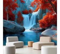 Générique Papier Peint Panoramique Intissé Couleurs D'Automne Pays Féerique 350 x 256 cm - Cascade Arbres Ruisseau, Décoration Murale Salon Chambre - Facile d’entretien, résistante aux UV