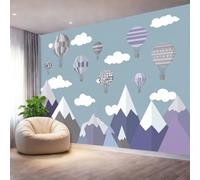 Générique Papier Peint Panoramique Intissé Dessin Animé De Montagne 150 x 105 cm - Papier Peint Mural Non Tissé pour Salon et Chambre à Coucher TV Fond Décoration - Effet 3D Montgolfière Nuage