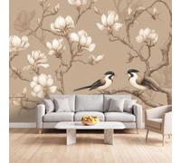 Générique Papier Peint Panoramique Intissé Magnolia Blanc Fleurs Oiseau | Tapisserie Murale Géante Chinois Asiatique Papier Peint Affiche pour Salon Chambre Décoration Murale 300x210 cm
