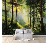 Générique Papier Peint Panoramique Intissé Nature Forêt Soleil Bois Aube 350 x 256 cm, Poster Géant Mural Effet 3D, Décoration Murale pour Salon Chambre - Vert Sauge