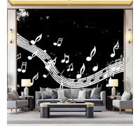 Générique Papier peint panoramique intissé Notes De Musique Partitions 350 x 256 cm (W x H), peinture murale Noir Blanc, décoration murale pour salon ou chambre