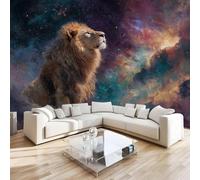 Générique Papier Peint Panoramique Intissé Photo Mural Lion 350x256 cm 3D Motif Muraux Geant Mat Poster Ciel étoilé Décoration murale Art non tissé décoration chambre TV mur salon R1300