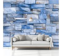 Générique Papier Peint Panoramique Intissé Rustique Industriel Réaliste Brique Mur 350 x 256 cm, Poster Géant Mural Effet 3D, Décoration Murale pour Salon Chambre - Bleu