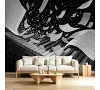 Générique Papier Peint Panoramique intissé Vintage Musique Piano Partition Murale Abstrait Papier peint photo 350 x 256 cm - Pour Salon Chambre à Coucher Maison Décoration Intérieure