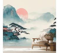 Générique Papier Peint Panoramique Japonais Aquarelle Montagne - Papier Peint Pour Chambre, Salon, Mur TV Artistique, Restaurant Décoration Image Photo Murale, 100 x 70 cm y83