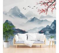 Générique Papier Peint Panoramique Lac Misty Mountain Poster Geant Mural, Paysage Bleu Naturel Papier Peint Intissé Mural pour Salon Canapé TV Fond Décoration Murale 500x280cm(L x H)