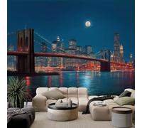 Générique Papier Peint Panoramique L'horizon de la ville la nuit 200x140 cm Papier Peint Photo Mural Intissé, Poster Tapisserie Mural Personnalisé 3D Pour Salon Chambre Décoration Murale