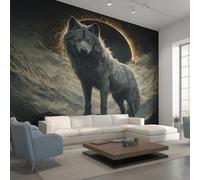 Générique Papier Peint Panoramique Loup 300x210, Tapisserie Murales Papier Peint Animaux Sauvages Éclipse Solaire Totale Décoration Murale Salon, Intissé Wallpaper W44