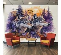 Générique Papier Peint Panoramique Loup - Papier Peint Attrape Rêves Animaux Sauvages Forêt - Deco Chambre Salon - Fresque Murale - Wallpaper - 200x140 cm J465