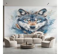 Générique Papier Peint Panoramique Loup, Papier Peint Faune Tête de Loup Aquarelle 400 x 280 cm, Photo Décoration Murale, Papiers Peints Intissé Décoration Murale Salon Chambre EL&D61