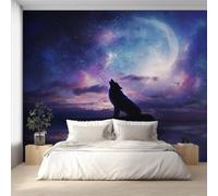 Générique Papier Peint Panoramique Loup, Papier Peint Loup Hurlent Ciel Nocturne Lune 300 x 210 cm, Photo Décoration Murale, Papiers Peints Intissé Décoration Murale Salon Chambre EL&D51