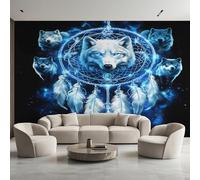 Générique Papier Peint Panoramique Loup, Papier Peint Plume Attrape-Rêves Fantastique 500 x 350 cm, Photo Décoration Murale, Papiers Peints Intissé Décoration Murale Salon Chambre EL&D-41