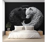 Générique Papier Peint Panoramique Loup Yin Yang, Papier Peint Loup Noir et Blanc Fond pour Chambre Wallpaper, Fresque Murale pour Salon Salle Deco Murale, 396x280cm D&O163