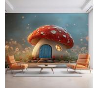 Générique Papier Peint Panoramique Maison Champignon, Papier Peint Marguerite Fleurs Sauvages Fond pour Chambre Wallpaper, Fresque Murale pour Salon Salle Deco Murale, 100x70cm D&O76