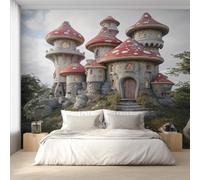 Générique Papier Peint Panoramique Maison Champignon, Papier Peint Monde des Contes de Fées Roche 300 x 210 cm, Photo Décoration Murale, Papiers Peints Intissé Décoration Murale Salon Chambre EL&D51