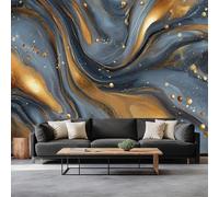 Générique Papier Peint Panoramique Marbre Abstrait Texture Feuille D'Or, Gris Foncé Papier Peint Photo Intissé 300 x 210 cm pour Salon Chambre Chambre D'Enfant Décoration Intérieure Murale
