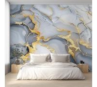 Générique Papier Peint Panoramique Marbre Blanc Or, Papier Peint Sables Mouvants Fond pour Chambre Wallpaper, Fresque Murale pour Salon Salle Deco Murale, 450x315cm D&O83