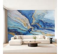 Générique Papier Peint Panoramique Marbre Bleu Or 150x105, Tapisserie Murales Papier Peint Sables Mouvants Art Fluide Décoration Murale Salon, Intissé Wallpaper W30