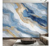 Générique Papier Peint Panoramique Marbre Bleu Or 450x315, Tapisserie Murales Papier Peint Sables Mouvants Art Fluide Décoration Murale Salon, Intissé Wallpaper W26
