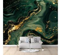 Générique Papier Peint Panoramique Marbre Doré Vert Foncé 300x210 cm Poster Geant Mural 3D, Tapisserie Photo Peinture Murale, Papier Peint Intissé Fresque pour Salon Chambre Toile Fond TV