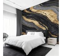 Générique Papier Peint Panoramique Marbre Noir et Or, Papier Peint Sables Mouvants Art Fluide Fond pour Chambre Wallpaper, Fresque Murale pour Salon Salle Deco Murale, 200x140cm D&O90