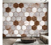 Générique Papier Peint Panoramique Marbre Rayon de Miel, Papier Peint Hexagone Géométrique Fond pour Chambre Wallpaper, Fresque Murale pour Salon Salle Deco Murale, 350x256cm D&O153