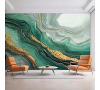 Générique Papier Peint Panoramique Marbre Vert Doré, Papier Peint Sables Mouvants Moderne 350 x 250 cm, Photo Décoration Murale, Papiers Peints Intissé Décoration Murale Salon Chambre EL&D53