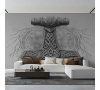 Générique Papier Peint Panoramique Marteau de Thor Viking, Papier Peint Mythologie Nordique Runes 400 x 280 cm, Photo Décoration Murale, Papiers Peints Intissé Décoration Murale Salon Chambre EL&D49