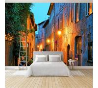 Générique Papier Peint Panoramique Médiéval Village Rue Rue Pavée Kaki, Papier Peint Intissé 3D pour Chambre d'Enfant et Salon, Décoration Murale XXL 350 x 256 cm