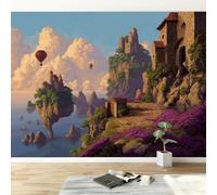 Générique Papier Peint Panoramique Méditerranéen 300L x 210H cm, Photo Murale Papier Peint Paysage Montagnes Château - Murale Poster Tableaux pour Salon Chambre à Coucher Maison Décoration Intérieure