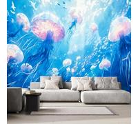 Générique Papier Peint Panoramique Méduse Intissé Poster Fresque Murale 3D Océan Rêve Décoration Murale Art Wallpaper pour Salon Cuisine Bureau Chambre d'enfant 200x140 cm R-161