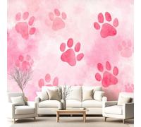 Générique Papier Peint Panoramique Mignon 300 x 210 cm, Poster Géant Mural Papier Peint Intissé, Décoration Fresque Murale Salon Chambre à Coucher Chambre d'Enfants Empreinte de patte rose